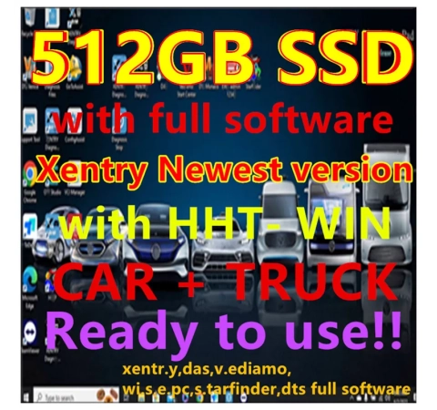 Phần mềm chẩn đoán Xentry đầy đủ mới nhất 2023.09 trên ổ SSD 512GB cho MB STAR C4 C5 C6 SD Connect, phần mềm Xentry đầy đủ, sẵn sàng sử dụng.