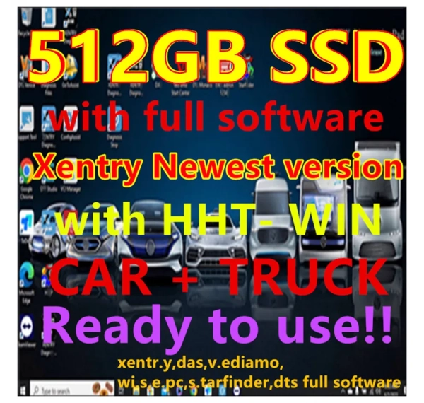 Phần mềm chẩn đoán Xentry đầy đủ mới nhất 2023.09 trên ổ SSD 512GB cho MB STAR C4 C5 C6 SD Connect, phần mềm Xentry đầy đủ, sẵn sàng sử dụng.